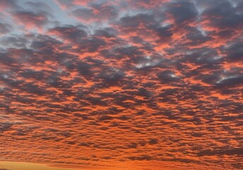Stunning sunset sky with fiery clouds