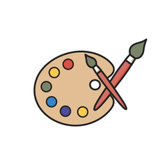 Painter palette and paint brush. icon vector on white background. 