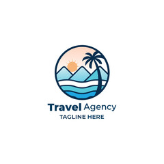 Travel agency vector logo featuring management of travel or tour of people throughout the world