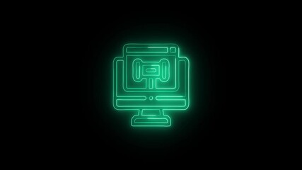 Glowing Auctioneer and Symbol in HD Video Neon Animation on Black Background