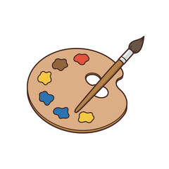 Painter palette and paint brush. icon vector on white background. 