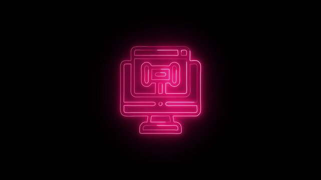 Glowing Auctioneer and Symbol in HD Video Neon Animation on Black Background