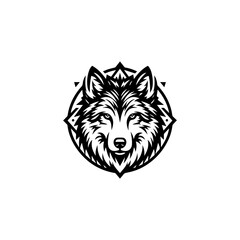 A stylized wolf's head encircled by a geometric mandala design.
