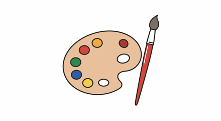 Painter palette and paint brush. icon vector on white background. 