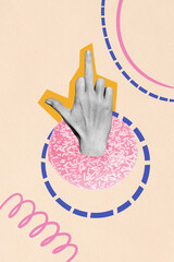 Sketch image artwork composite 3D photo collage of body language gesture symbol showing hand middle...