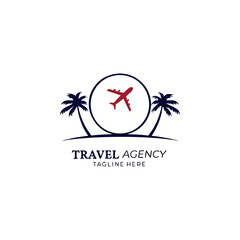 Travel agency vector logo featuring management of travel or tour of people throughout the world