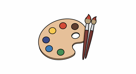 Painter palette and paint brush. icon vector on white background. 