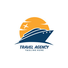 Travel agency vector logo featuring management of travel or tour of people throughout the world