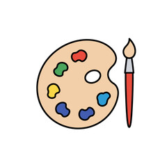 Painter palette and paint brush. icon vector on white background. 