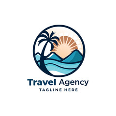 Travel agency vector logo featuring management of travel or tour of people throughout the world