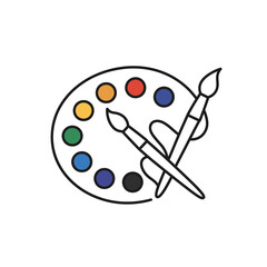 Painter palette and paint brush. icon vector on white background. 