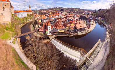 Vltava River and old town, Cesky Krumlov, Czech Republic