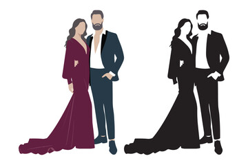 Indian wedding couple illustration for save the date, wedding e-invite cards. vector wedding