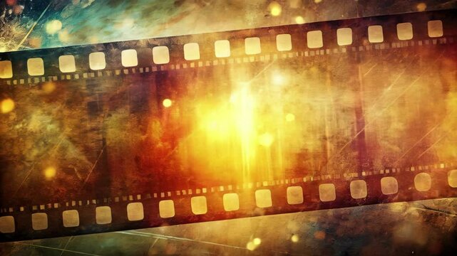 Realistic film stripe wave on blue background with place for text. Modern 3d isometric film strip in perspective. Cinema Background with film reel. Design template cinema festival banner, poster.