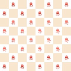 ‪Seamless watercolour jellyfish pattern on checkerboard background – cute ocean illustration for kids‬