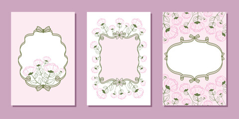 A set of vintage floral greeting cards. Template for posters, banners, wedding invitations, birthday greeting cards with floral pattern. Vector illustration.