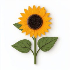Naklejka premium Vibrant Sunflower Illustration with Bright Yellow Petals and Leaves