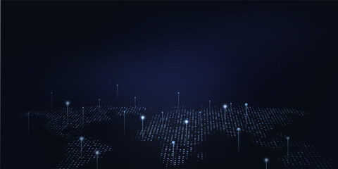 Digital technology futuristic internet network connection dark black background, blue abstract cyber information communication, Ai big data science, innovation future tech, line illustration vector 3d