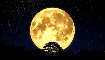 Full Moon Night Tree Silhouette.