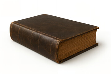 Obraz premium A close-up shot of a vintage, leather-bound book with aged, yellowed pages, set against a plain background.