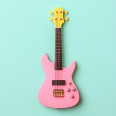 Naklejka premium Pink Electric Guitar on Mint Green Background with Unique Design