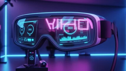 Futuristic VR Fitness: Immersive Workout Experience with Neon-Lit Interface and Advanced Data Tracking - Powered by Adobe