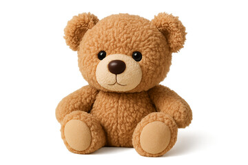 A cute, fluffy teddy bear sits with a friendly expression, evoking feelings of comfort and nostalgia, isolated on transparent background