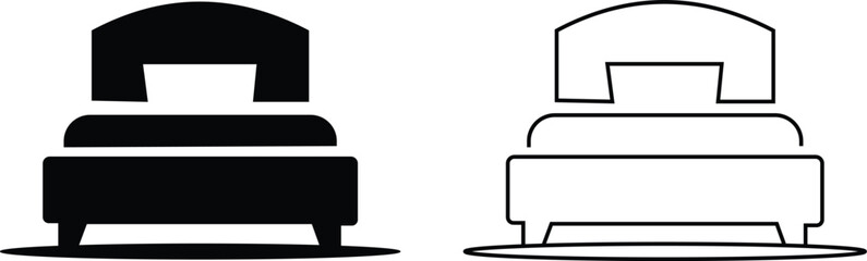 Simple black and white bed icons set