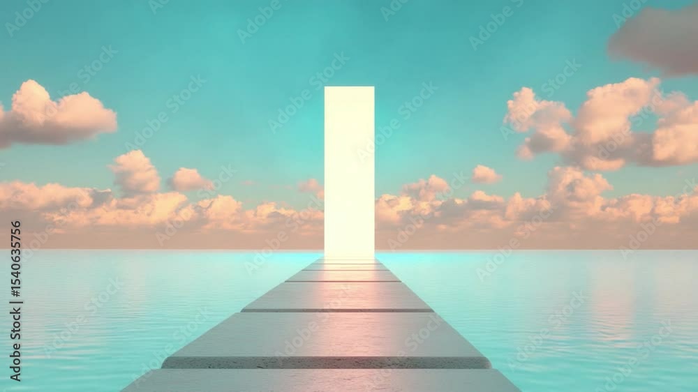 Aufkleber path to hope: a serene visual of a pathway leading to an illuminating portal set against a backdrop 