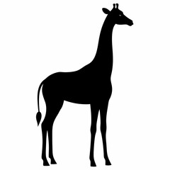 Elegant Giraffe Silhouette Standing Tall Against White Background Minimalist Animal Illustration