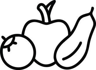 Minimal line icons of vegetables and fruits, clean design, white background