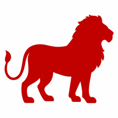 Red Lion Silhouette Standing Profile on White Background Regal and Strong