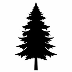Black Silhouette of a Pine Tree on a White Background Illustration