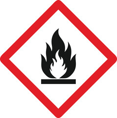 flammable warning sign icon, hazard fire symbol with red diamond border vector illustration