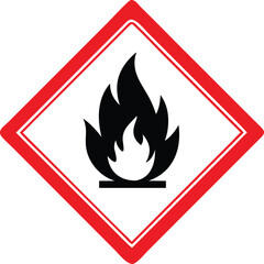 flammable warning sign icon, hazard fire symbol with red diamond border vector illustration
