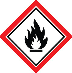 flammable warning sign icon, hazard fire symbol with red diamond border vector illustration