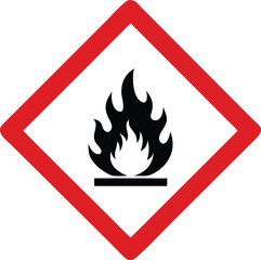 flammable warning sign icon, hazard fire symbol with red diamond border vector illustration