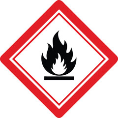 flammable warning sign icon, hazard fire symbol with red diamond border vector illustration