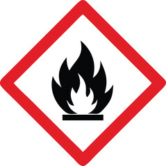 flammable warning sign icon, hazard fire symbol with red diamond border vector illustration