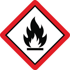 flammable warning sign icon, hazard fire symbol with red diamond border vector illustration