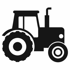 Simple Black and White Tractor Icon for Agriculture and Farming