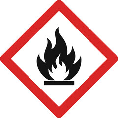 flammable warning sign icon, hazard fire symbol with red diamond border vector illustration