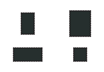 Postage stamp set. Post stamp frames and borders. Beige round and rectangular template for mail, postcard, letter. Jagged wavy edge forms. Vintage objects for poster, banner, badge, sticker.