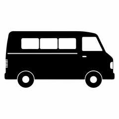Black and white vector illustration of a classic van silhouette design