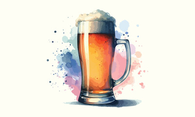 beer mug, free drink, watercolor mugs of beer