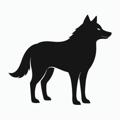 Silhouette of a Standing Wolf on a White Background in Vector Format