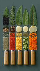Culinary Composition: A vibrant and aesthetically pleasing composition showcasing an array of fresh ingredients, meticulously arranged with precision and detail.