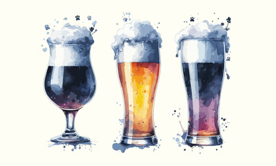 beer mug, free drink, watercolor mugs of beer