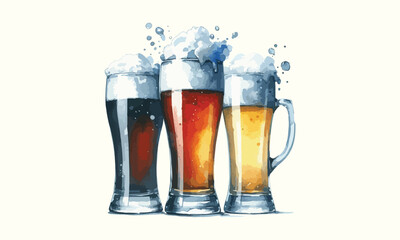 beer mug, free drink, watercolor mugs of beer