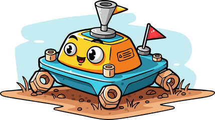 Cheerful Cartoon Rover Exploring Brown Terrain